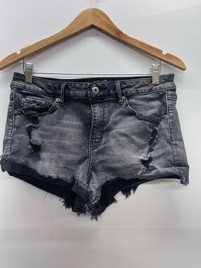 True Craft Distressed Black and Gray Denim Jean Shorts